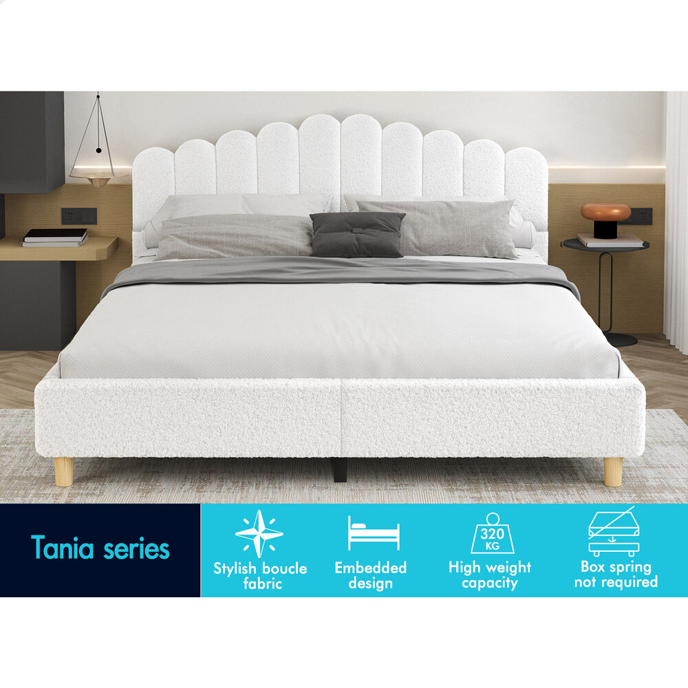 ALFORDSON Bed Frame King Size Upholstered Platform Base White Boucle TANIA