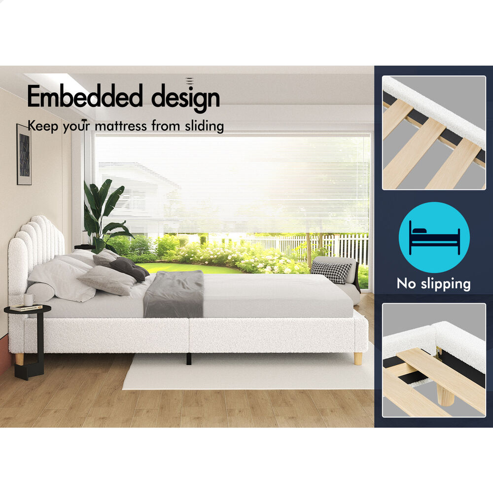 ALFORDSON Bed Frame King Size Upholstered Platform Base White Boucle TANIA