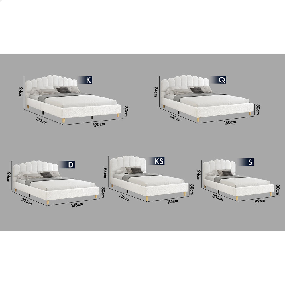 ALFORDSON Bed Frame King Size Upholstered Platform Base White Boucle TANIA