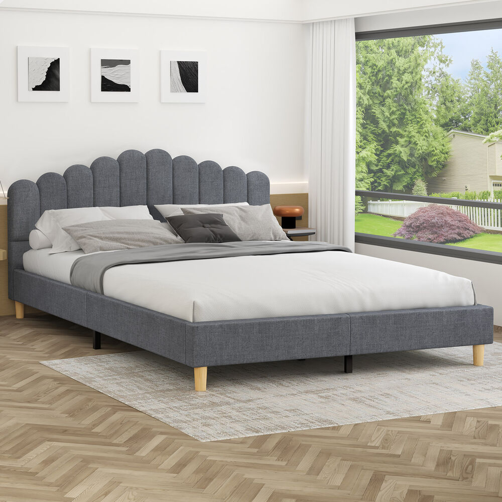 ALFORDSON Bed Frame King Size Upholstered Platform Base Grey Fabric TANIA