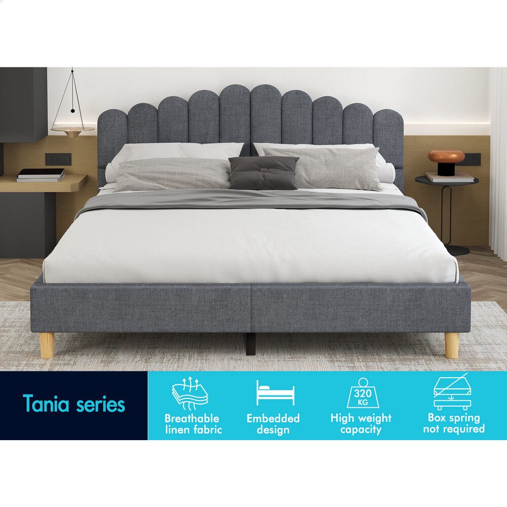 ALFORDSON Bed Frame King Size Upholstered Platform Base Grey Fabric TANIA
