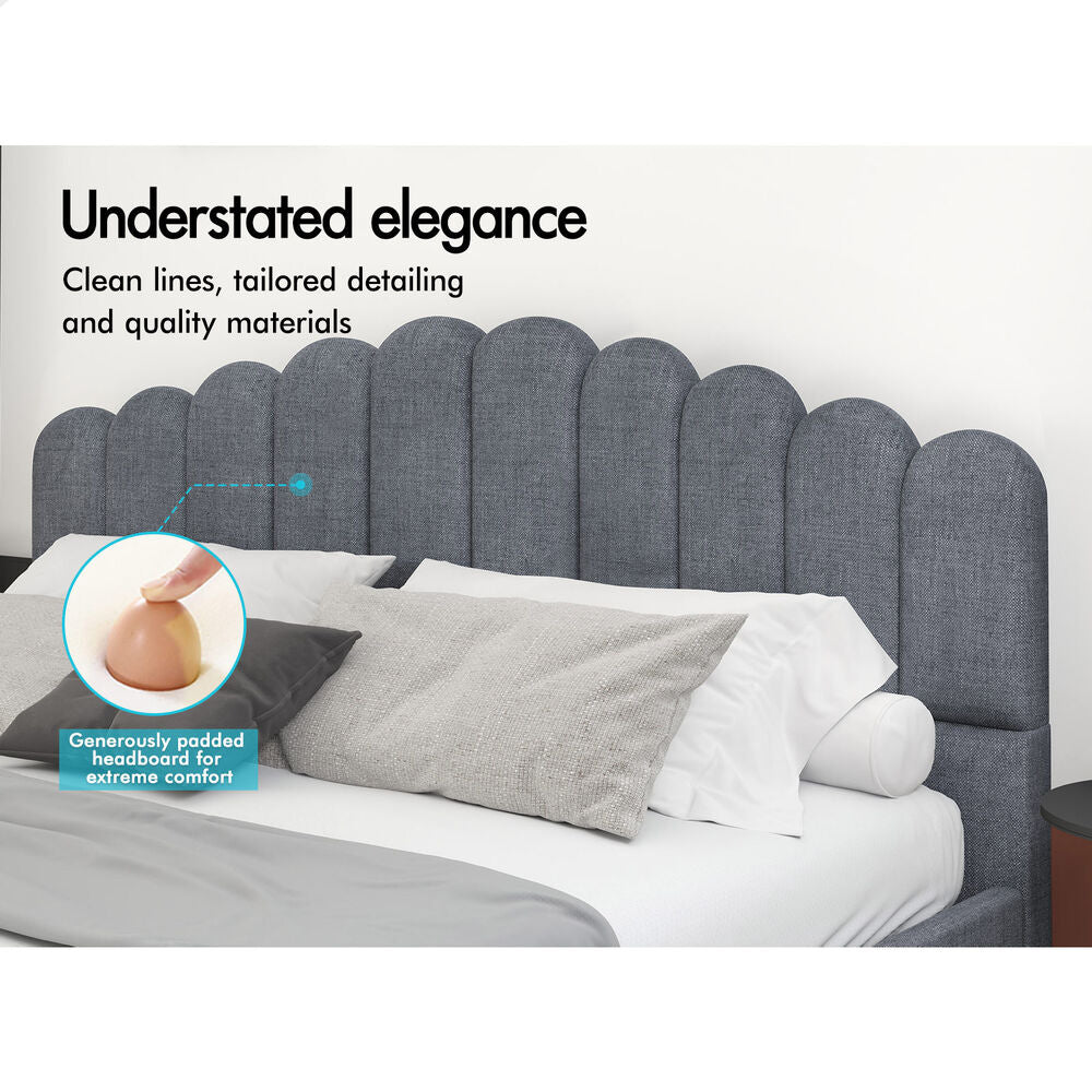 ALFORDSON Bed Frame King Size Upholstered Platform Base Grey Fabric TANIA