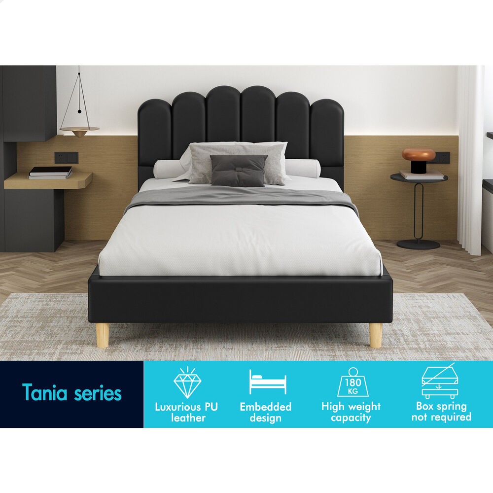 ALFORDSON Bed Frame King Single Upholstered Platform Base Leather Black TANIA