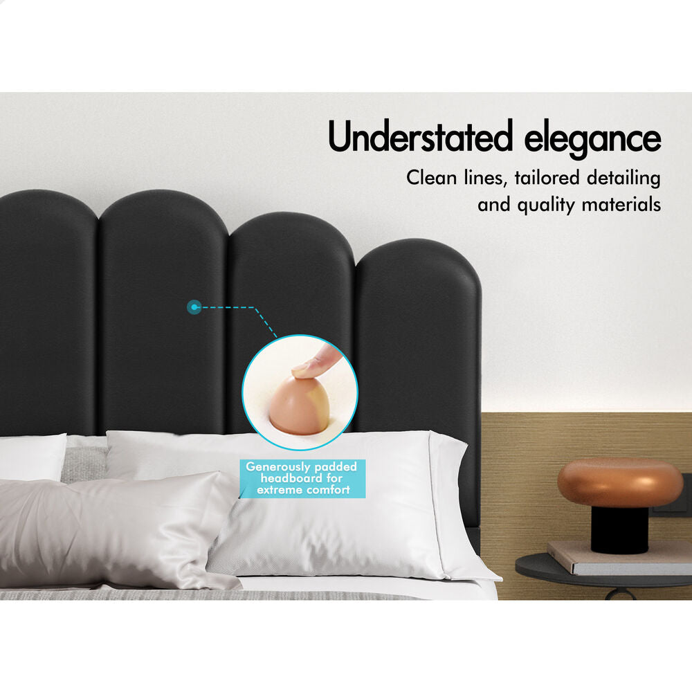ALFORDSON Bed Frame King Single Upholstered Platform Base Leather Black TANIA