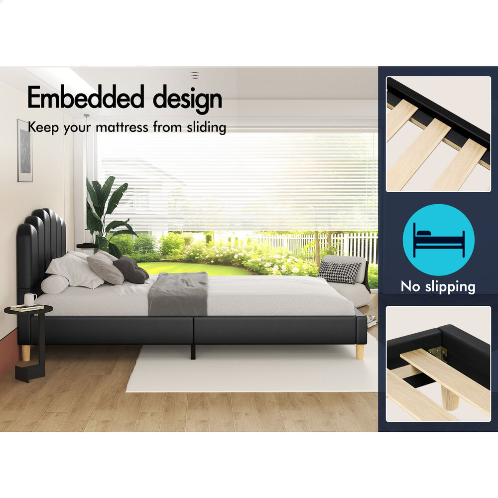 ALFORDSON Bed Frame King Single Upholstered Platform Base Leather Black TANIA