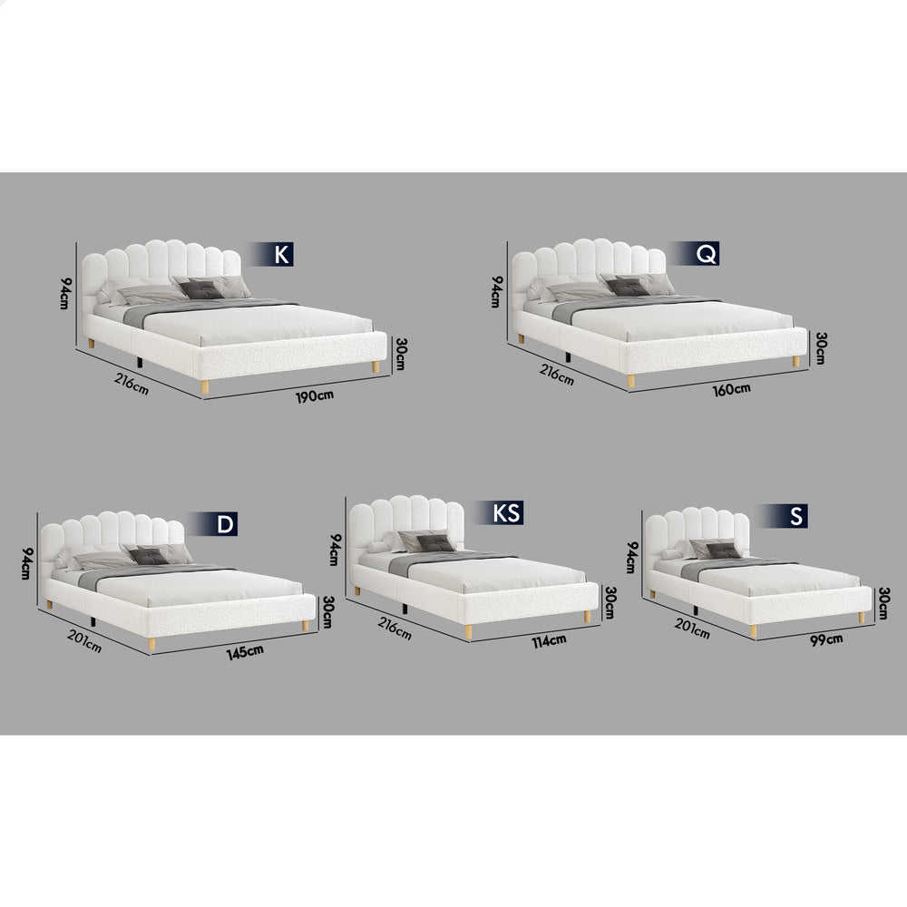 ALFORDSON Bed Frame King Single Upholstered Platform Base White Boucle TANIA