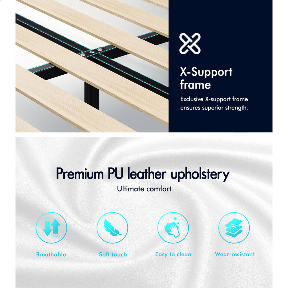 ALFORDSON Bed Frame King Single Upholstered Platform Base Leather White TANIA
