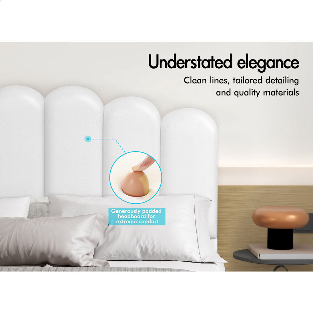 ALFORDSON Bed Frame King Single Upholstered Platform Base Leather White TANIA