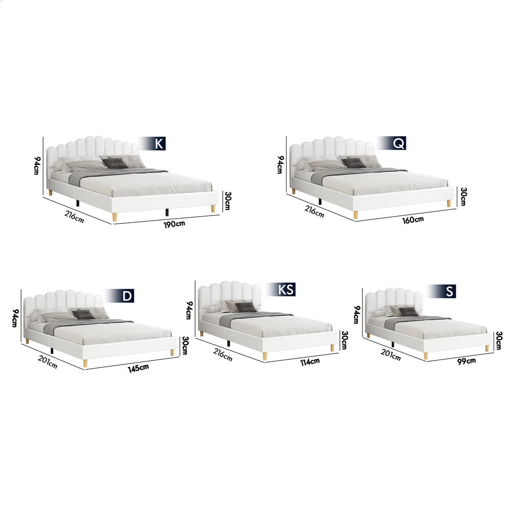 ALFORDSON Bed Frame King Single Upholstered Platform Base Leather White TANIA