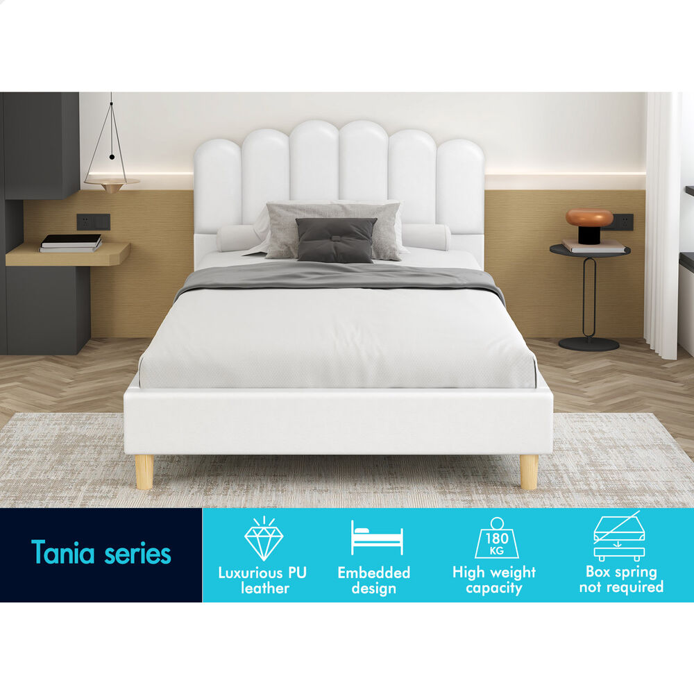 ALFORDSON Bed Frame King Single Upholstered Platform Base Leather White TANIA