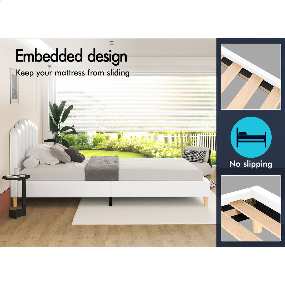 ALFORDSON Bed Frame King Single Upholstered Platform Base Leather White TANIA