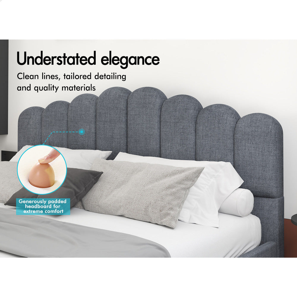 ALFORDSON Bed Frame Queen Size Upholstered Platform Base Grey Fabric TANIA