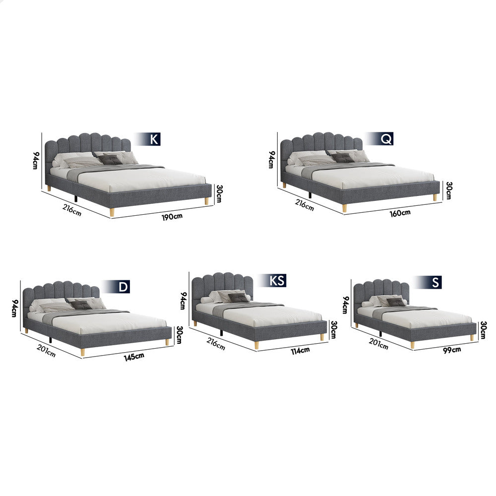 ALFORDSON Bed Frame Queen Size Upholstered Platform Base Grey Fabric TANIA