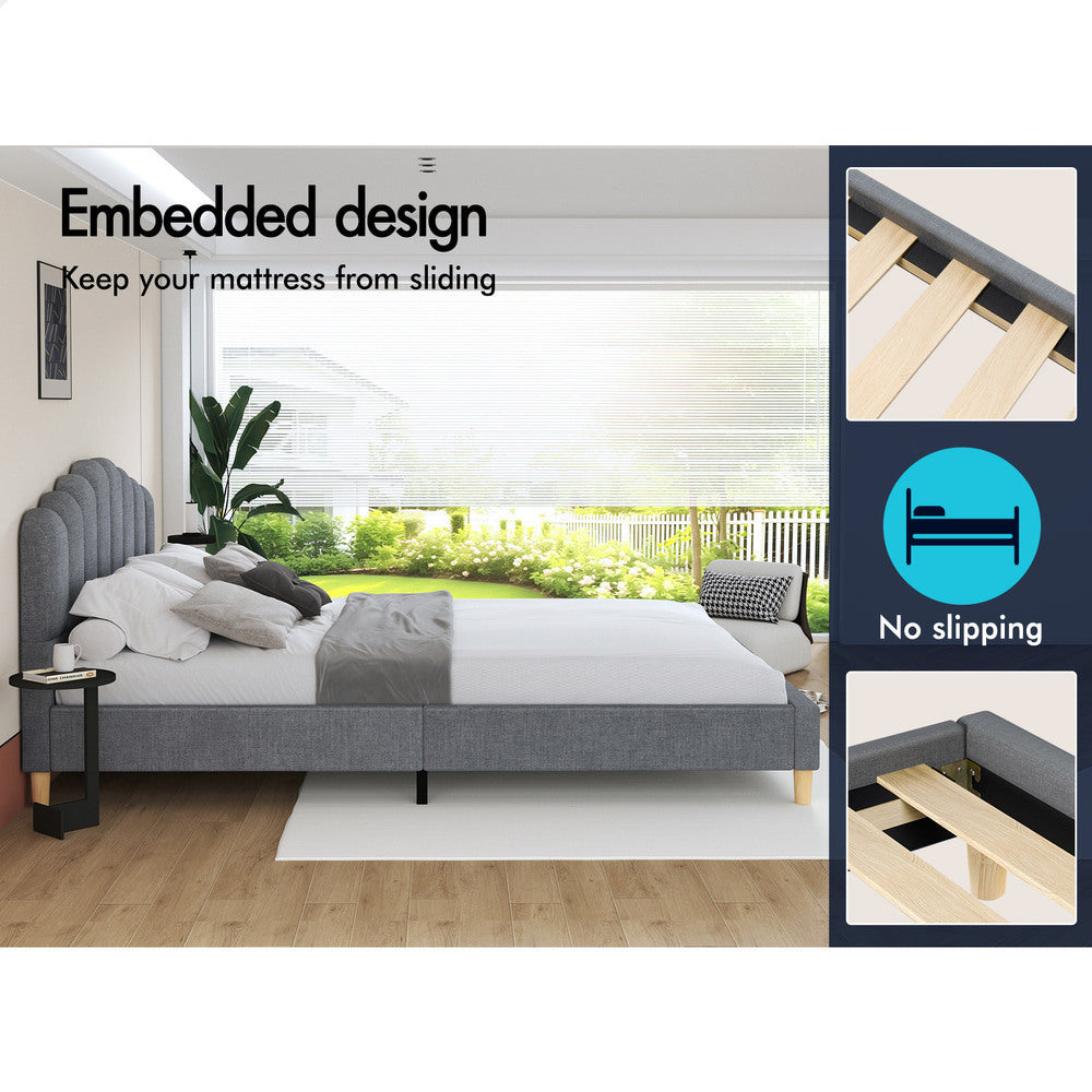 ALFORDSON Bed Frame Queen Size Upholstered Platform Base Grey Fabric TANIA