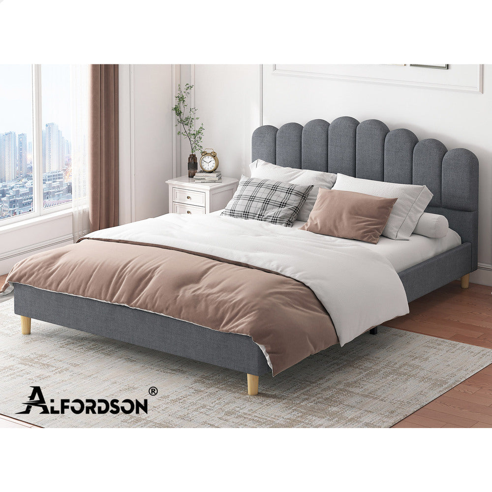 ALFORDSON Bed Frame Queen Size Upholstered Platform Base Grey Fabric TANIA