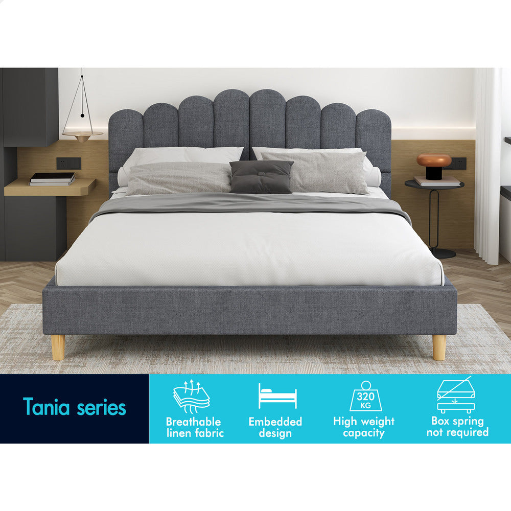 ALFORDSON Bed Frame Queen Size Upholstered Platform Base Grey Fabric TANIA