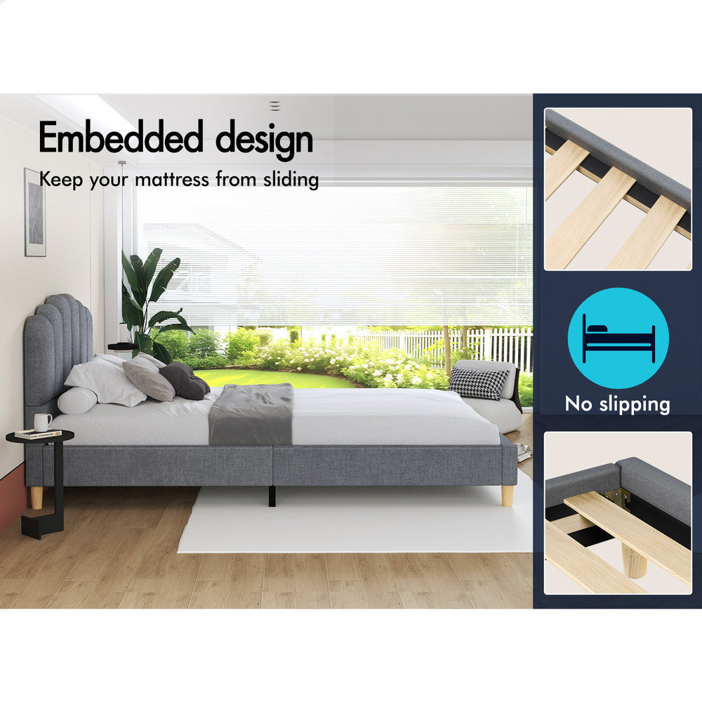 ALFORDSON Bed Frame Single Size Upholstered Platform Base Grey Fabric TANIA