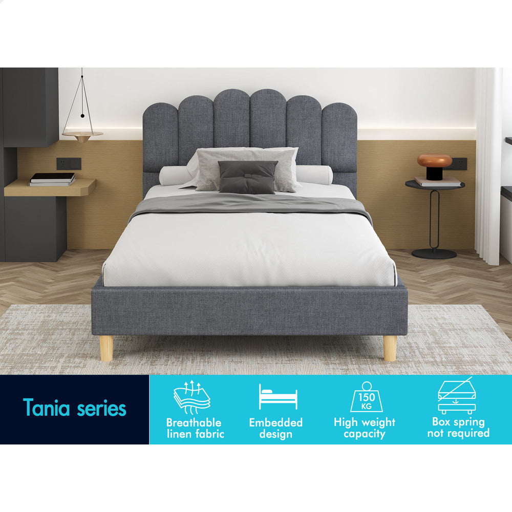 ALFORDSON Bed Frame Single Size Upholstered Platform Base Grey Fabric TANIA