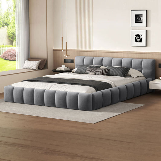 ALFORDSON Bed Frame Queen Size Tufted Headboard Foundation Grey Velvet TALMON