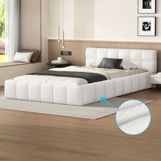 ALFORDSON Bed Frame Single Size Tufted Headboard Foundation White Boucle TALMON