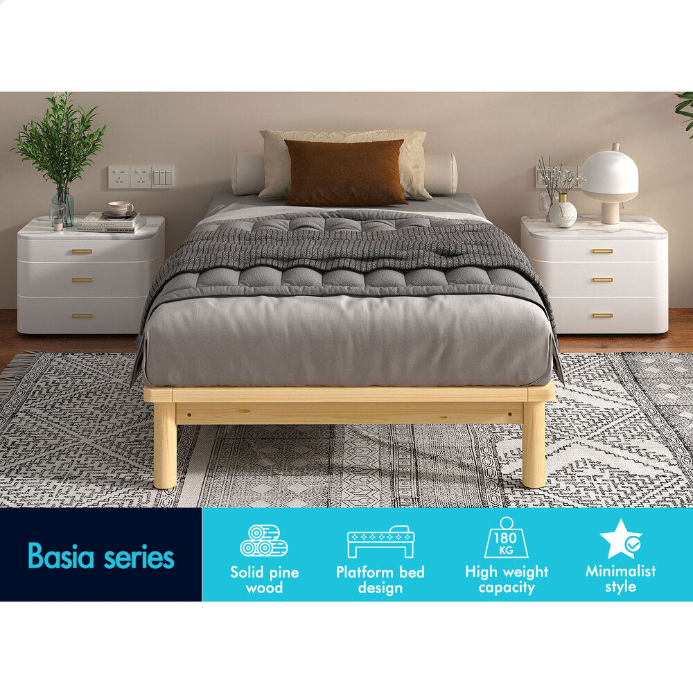 ALFORDSON Bed Frame Wooden Timber Single Size Mattress Base Platform Basia Oak
