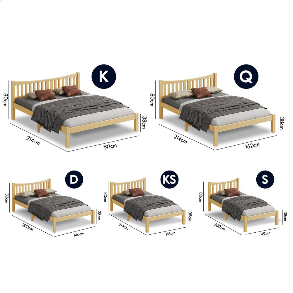 ALFORDSON Bed Frame Wooden King Size Solid Pine Timber Base Oak CAMBRIE