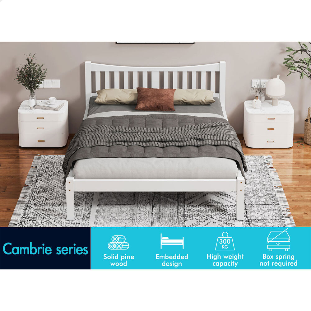 ALFORDSON Bed Frame Wooden King Size Solid Pine Timber Base White CAMBRIE