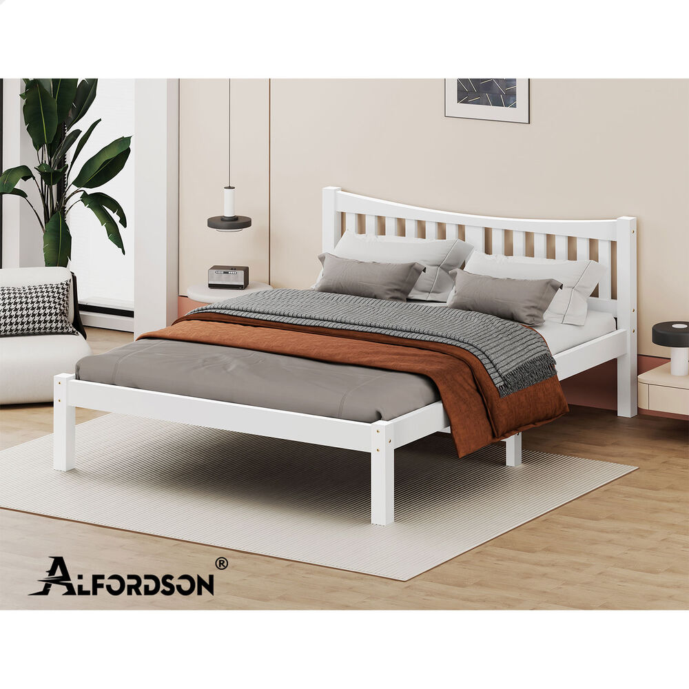 ALFORDSON Bed Frame Wooden King Size Solid Pine Timber Base White CAMBRIE