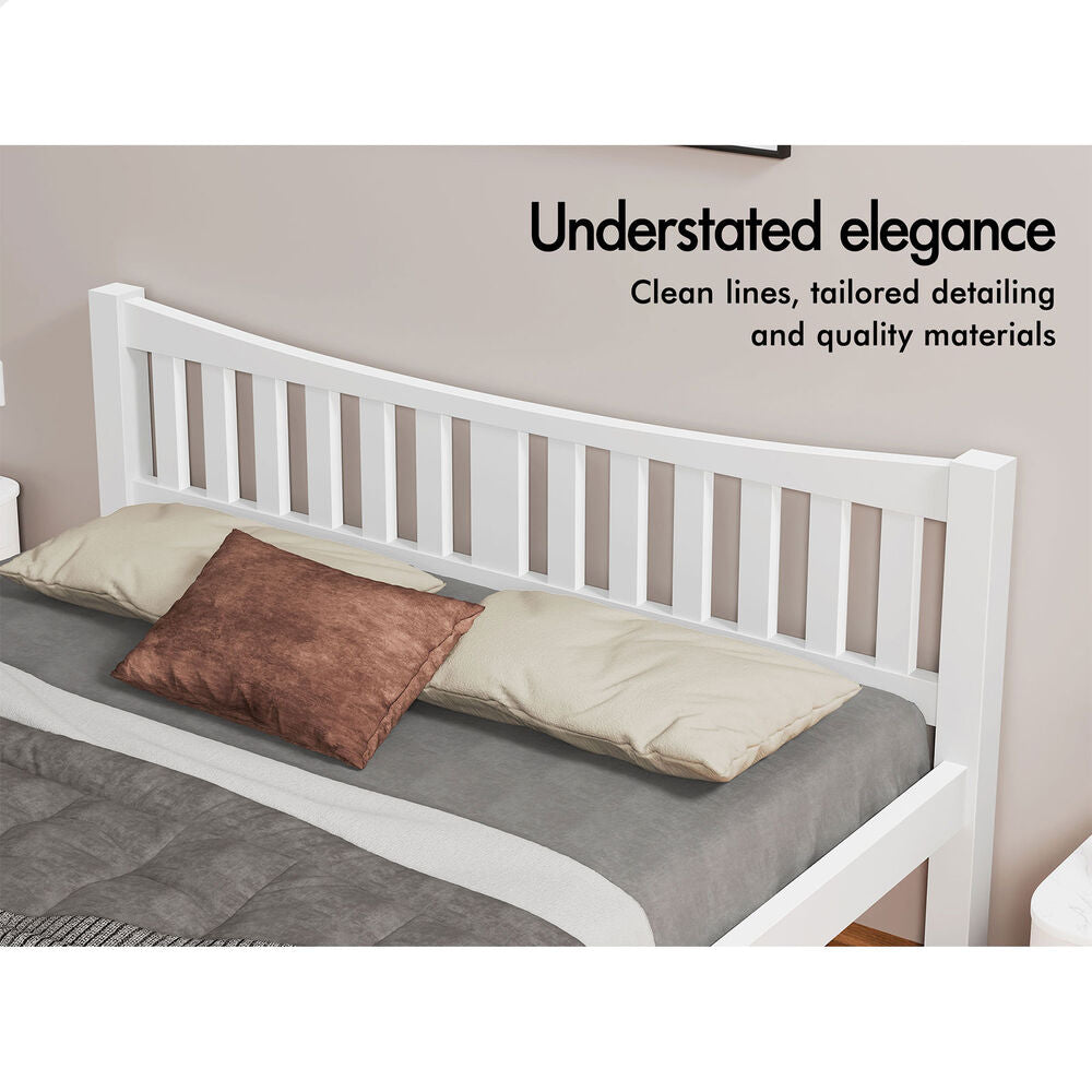 ALFORDSON Bed Frame Wooden King Size Solid Pine Timber Base White CAMBRIE