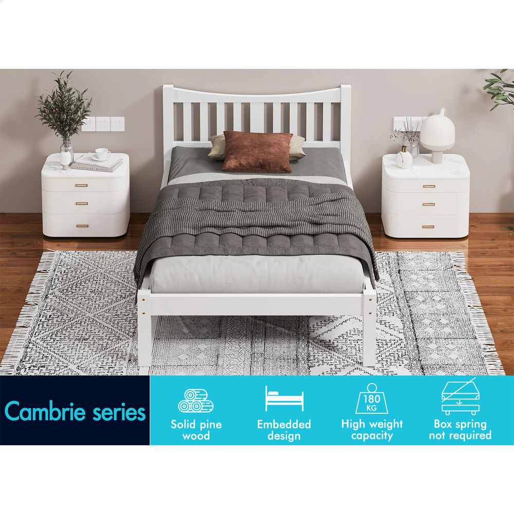ALFORDSON Bed Frame Wooden King Single Solid Pine Timber Base White CAMBRIE