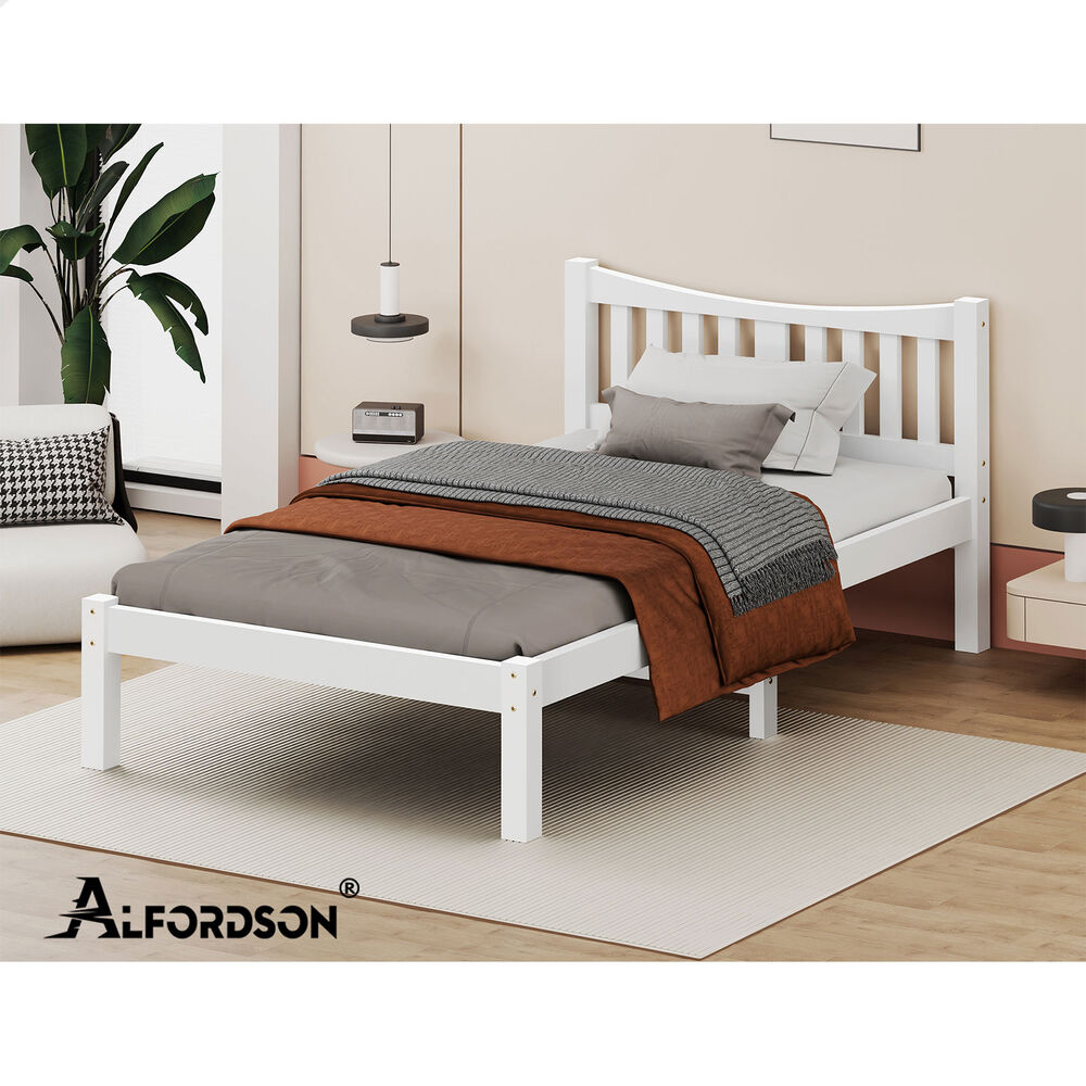 ALFORDSON Bed Frame Wooden King Single Solid Pine Timber Base White CAMBRIE