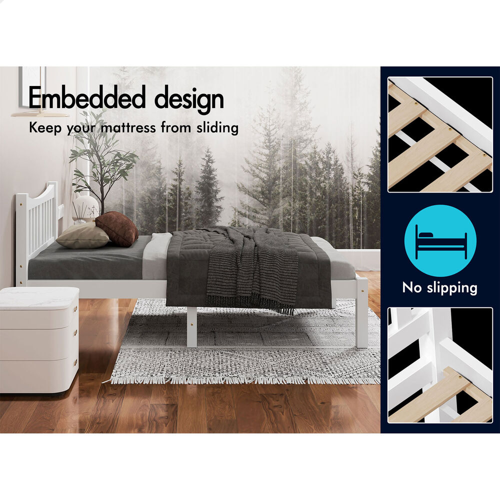 ALFORDSON Bed Frame Wooden King Single Solid Pine Timber Base White CAMBRIE