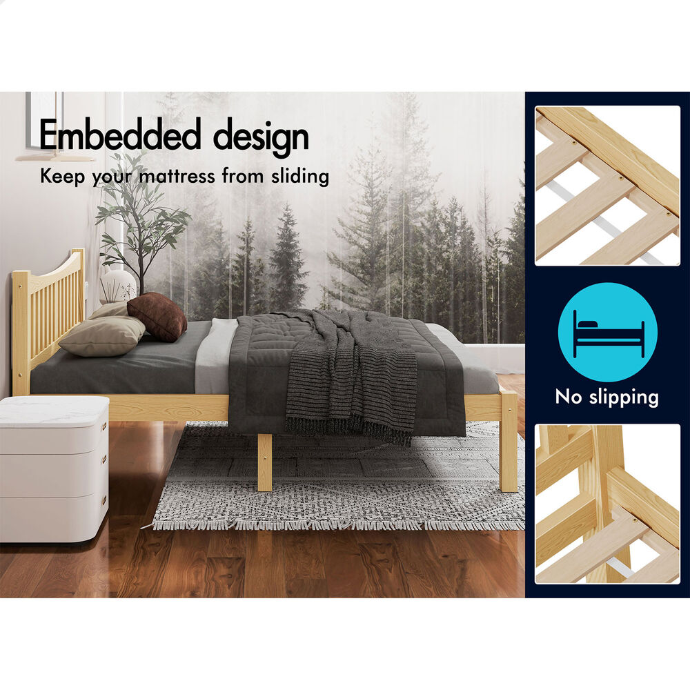 ALFORDSON Bed Frame Wooden Queen Size Solid Pine Timber Base Oak CAMBRIE