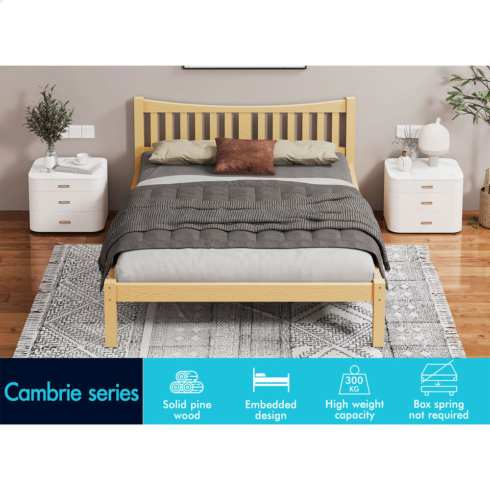 ALFORDSON Bed Frame Wooden Queen Size Solid Pine Timber Base Oak CAMBRIE