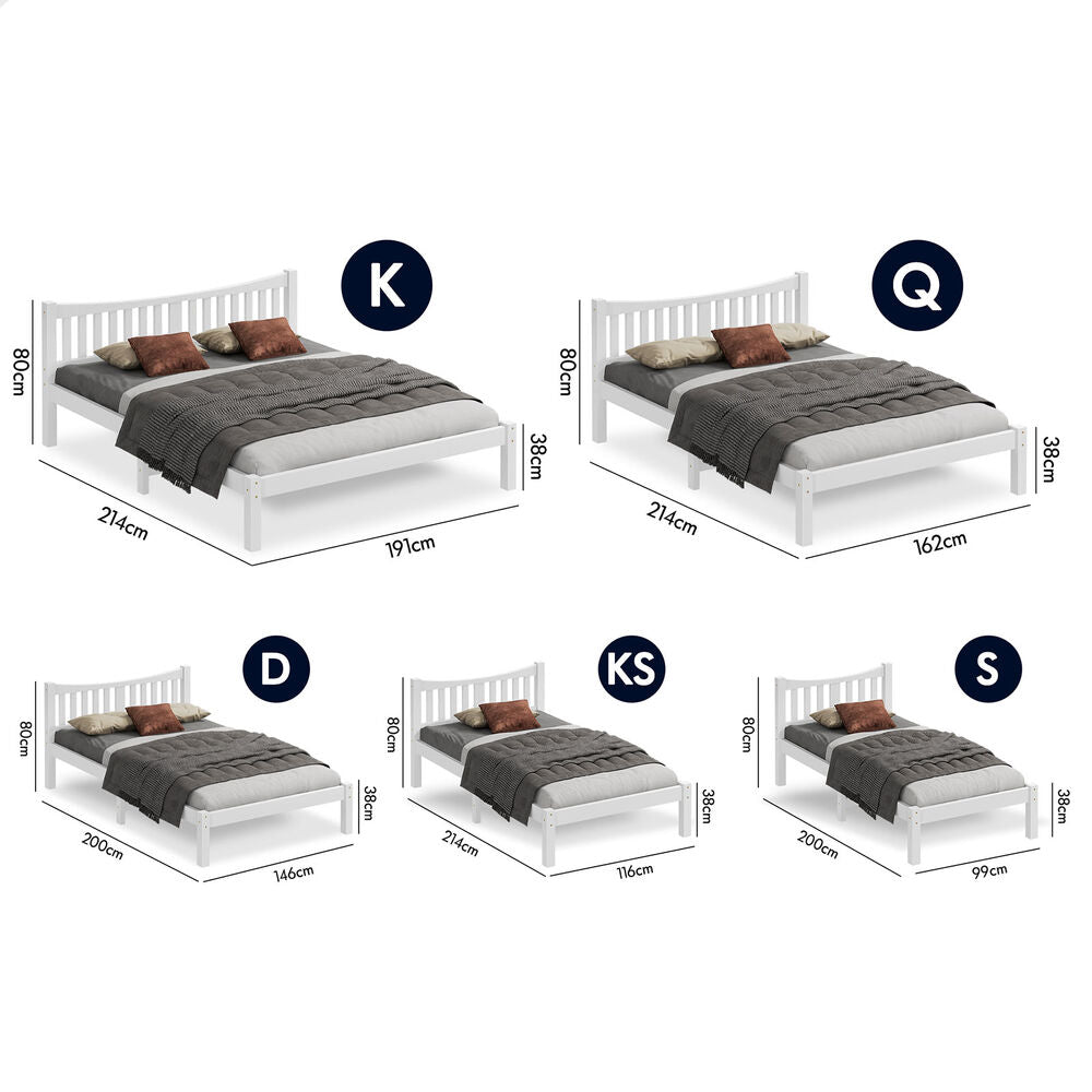 ALFORDSON Bed Frame Wooden Queen Size Solid Pine Timber Base White CAMBRIE