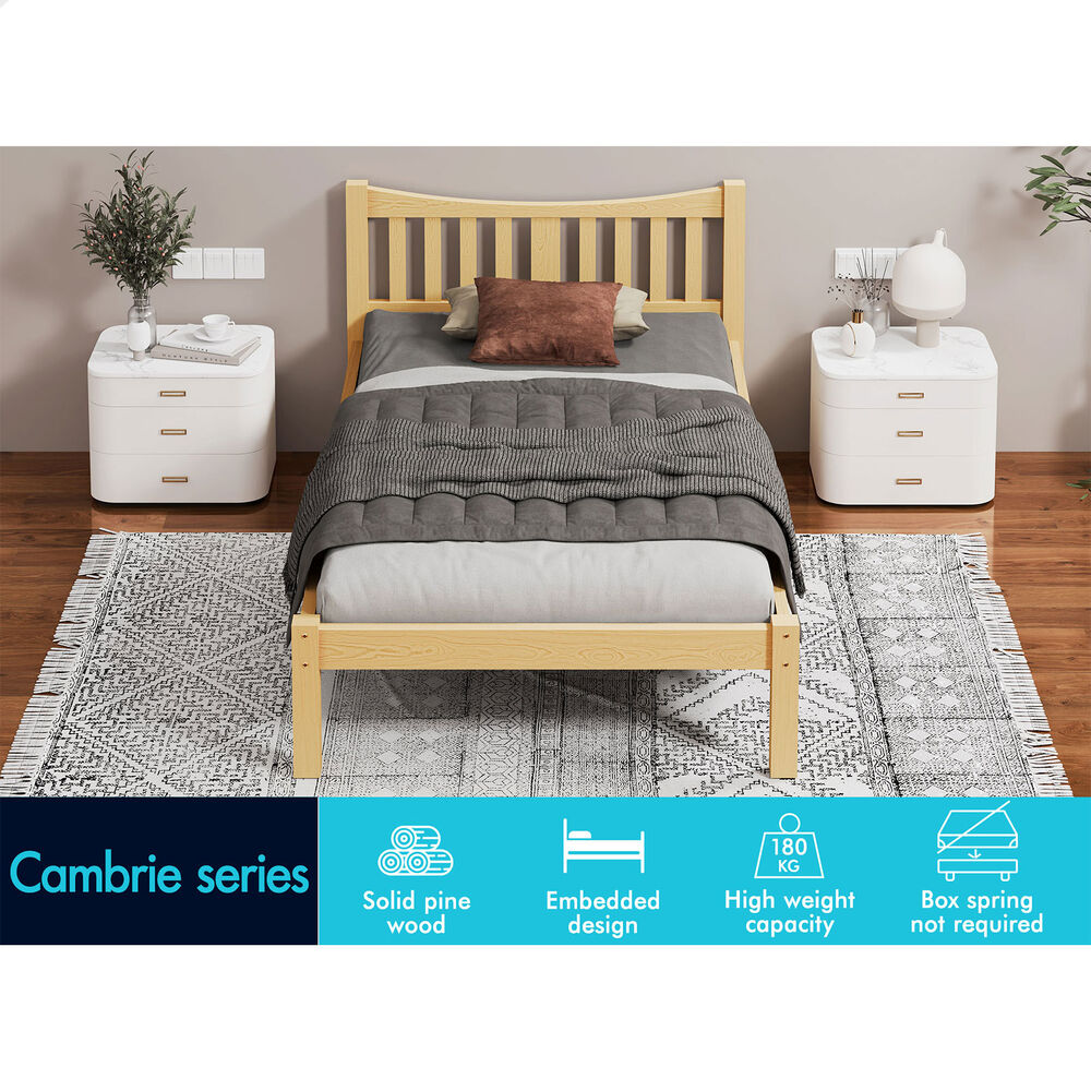 ALFORDSON Bed Frame Wooden Single Size Solid Pine Timber Base Oak CAMBRIE