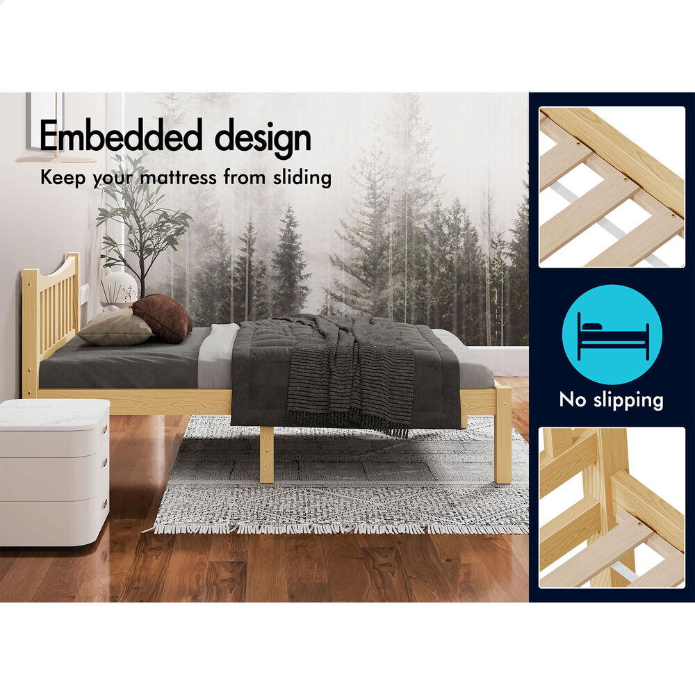 ALFORDSON Bed Frame Wooden Single Size Solid Pine Timber Base Oak CAMBRIE