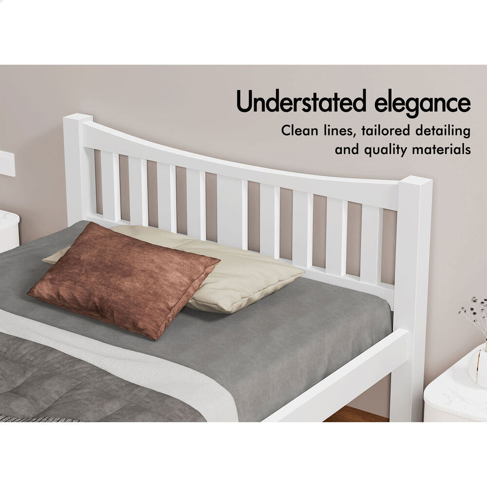 ALFORDSON Bed Frame Wooden Single Size Solid Pine Timber Base White CAMBRIE