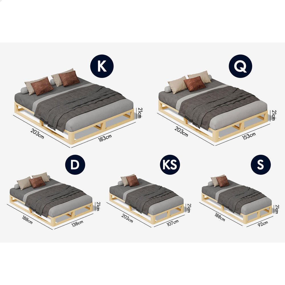 ALFORDSON Bed Frame Wooden Timber King Single Mattress Base Platform Oak JACOB