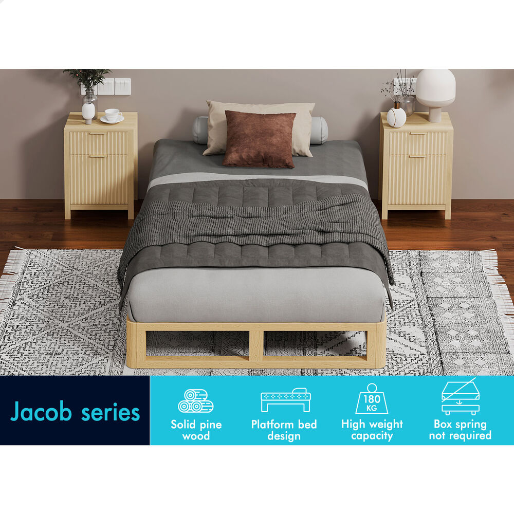 ALFORDSON Bed Frame Wooden Timber King Single Mattress Base Platform Oak JACOB