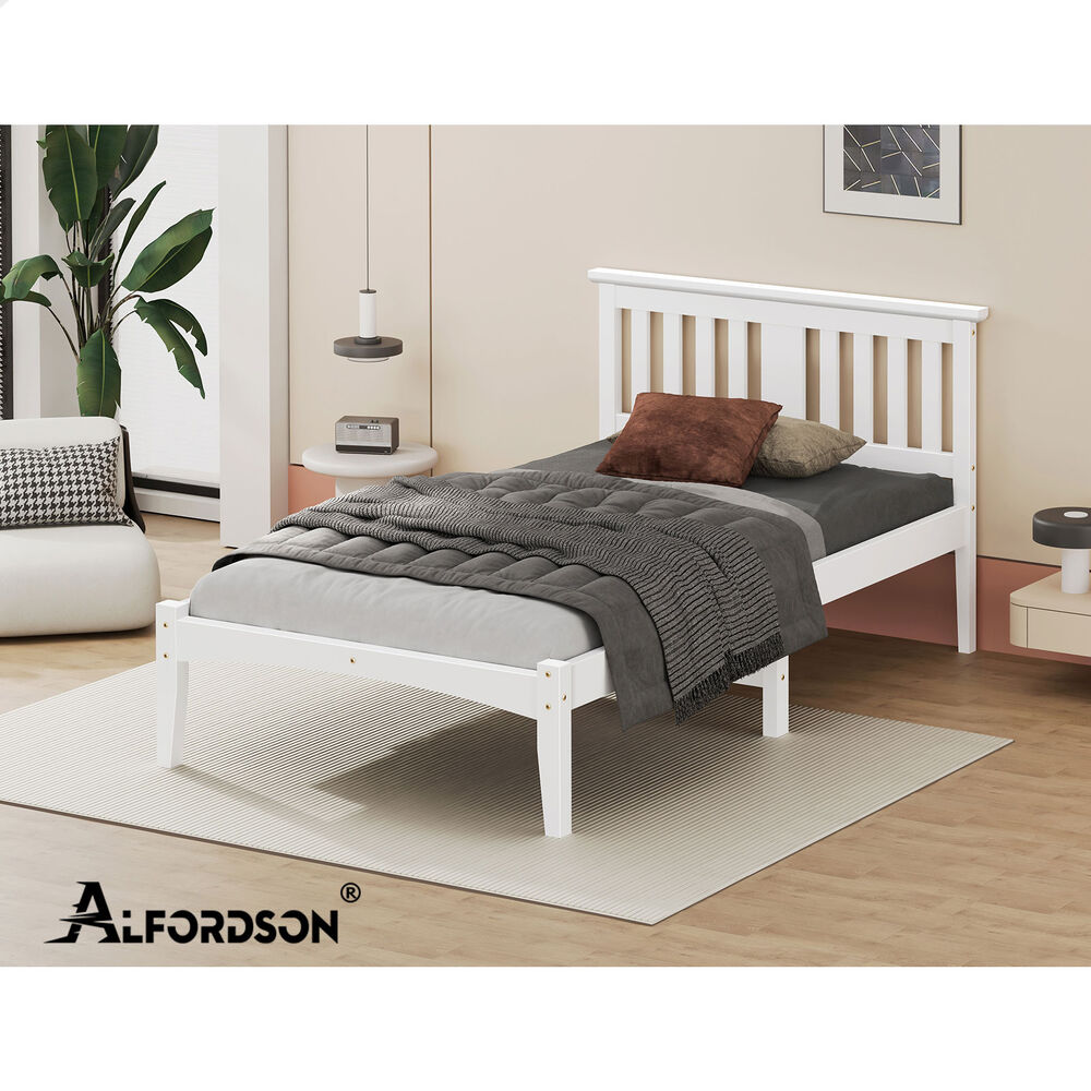 ALFORDSON Bed Frame Wooden Timber King Single Mattress Base Platform White ELGIN