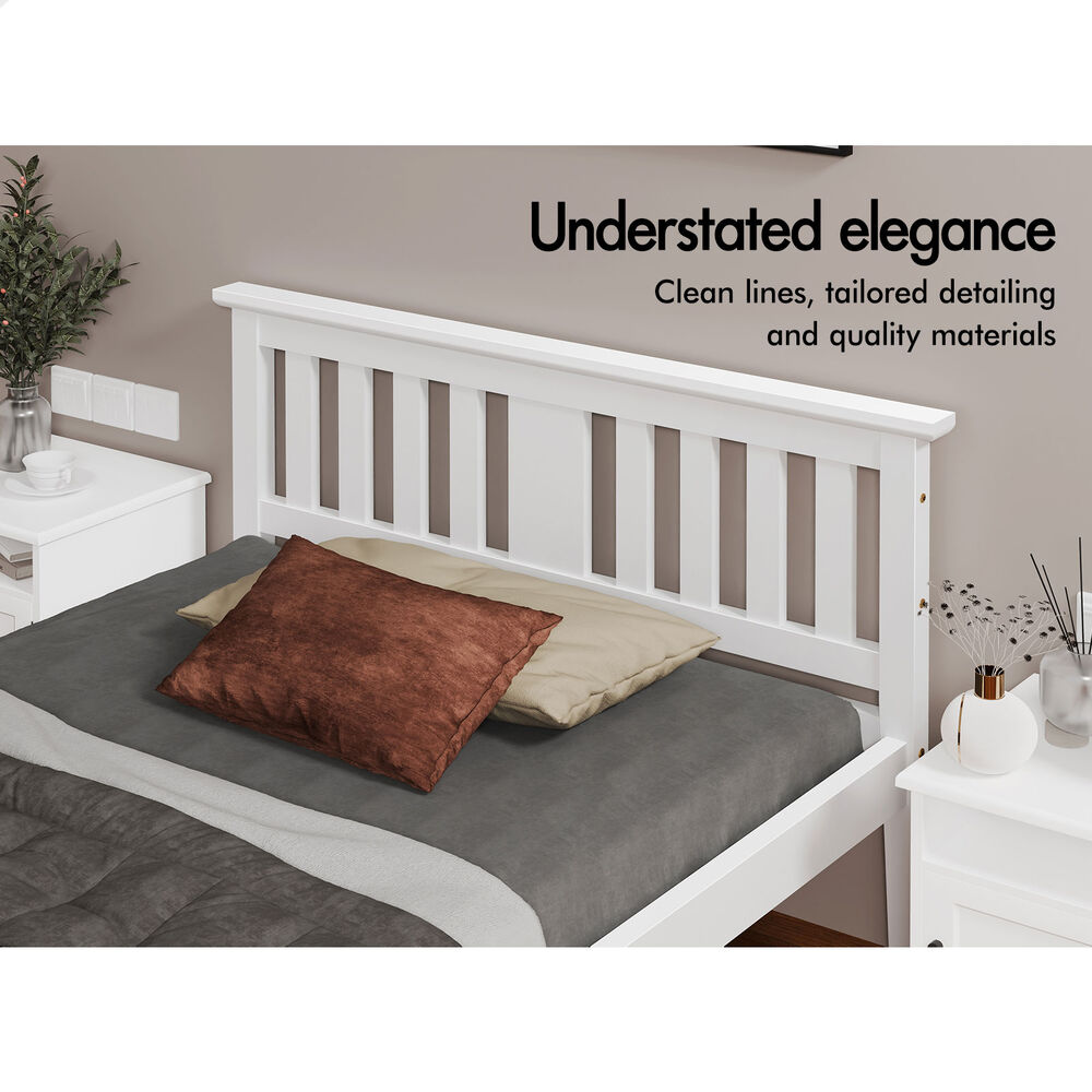 ALFORDSON Bed Frame Wooden Timber King Single Mattress Base Platform White ELGIN