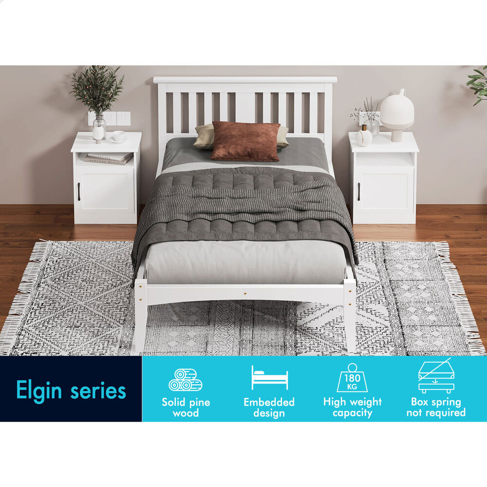 ALFORDSON Bed Frame Wooden Timber King Single Mattress Base Platform White ELGIN