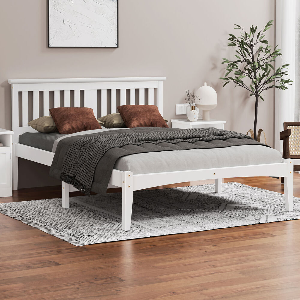 ALFORDSON Bed Frame Wooden Timber Queen Size Mattress Base Platform White ELGIN