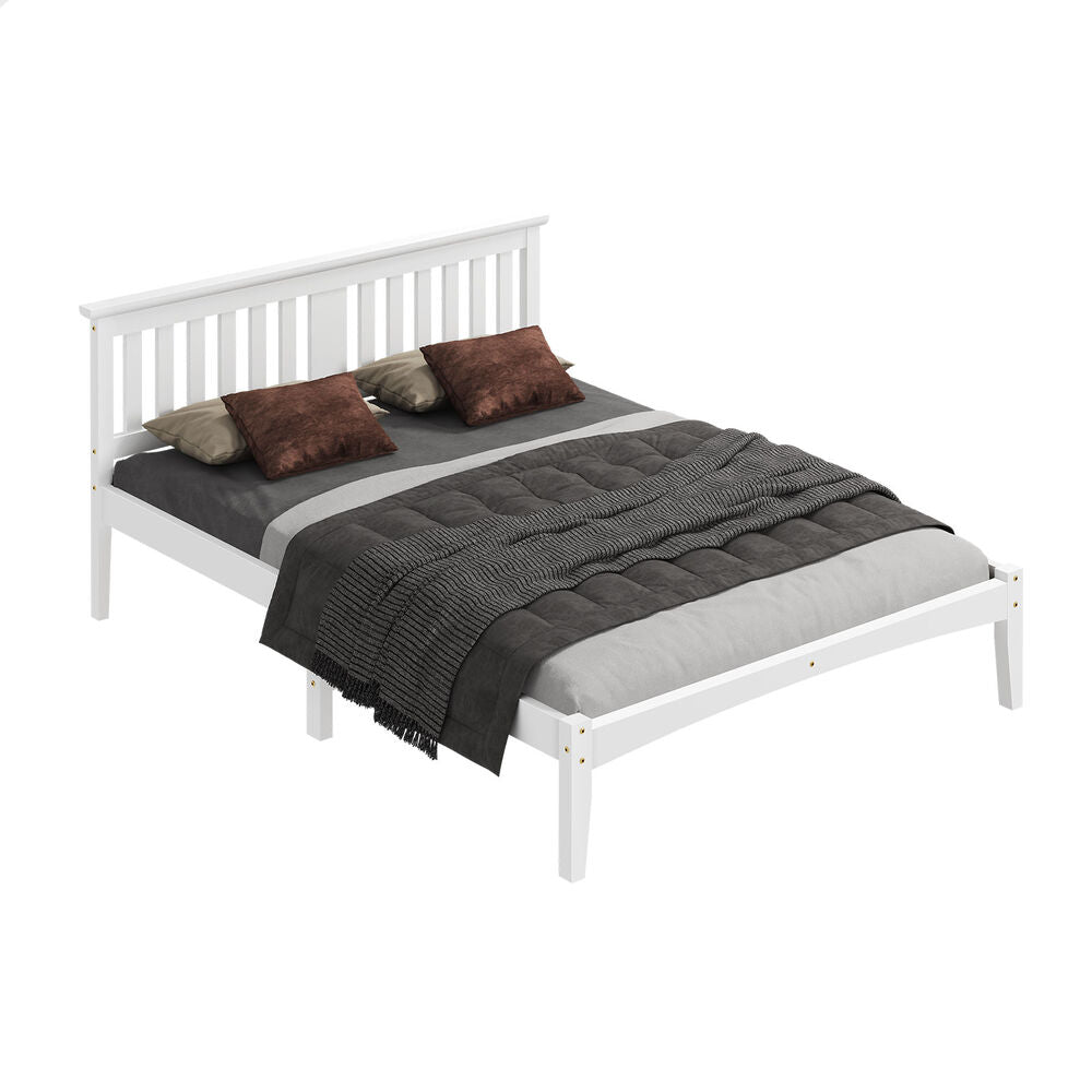 ALFORDSON Bed Frame Wooden Timber Queen Size Mattress Base Platform White ELGIN