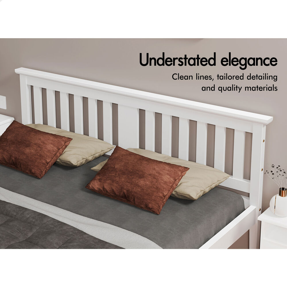 ALFORDSON Bed Frame Wooden Timber Queen Size Mattress Base Platform White ELGIN