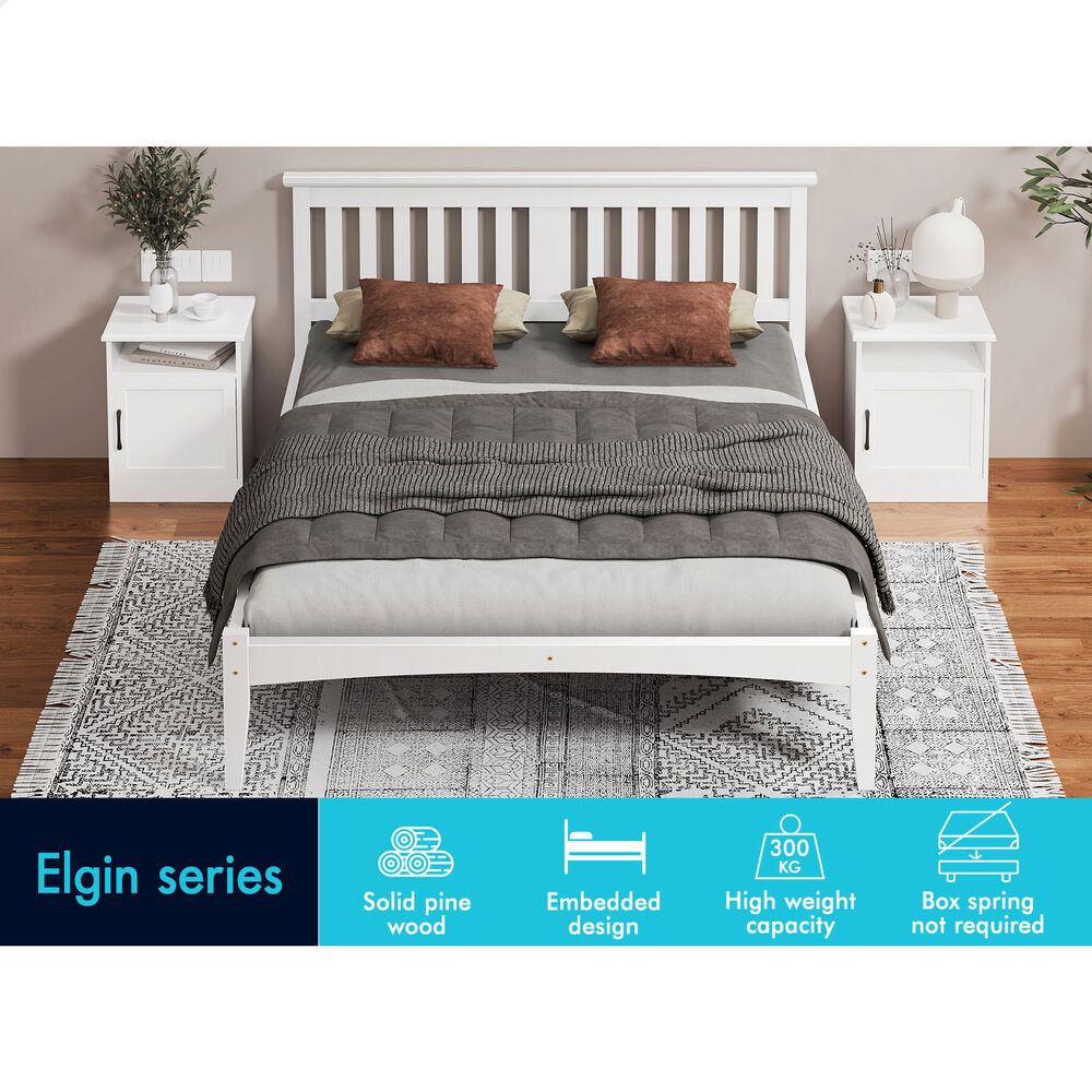ALFORDSON Bed Frame Wooden Timber Queen Size Mattress Base Platform White ELGIN