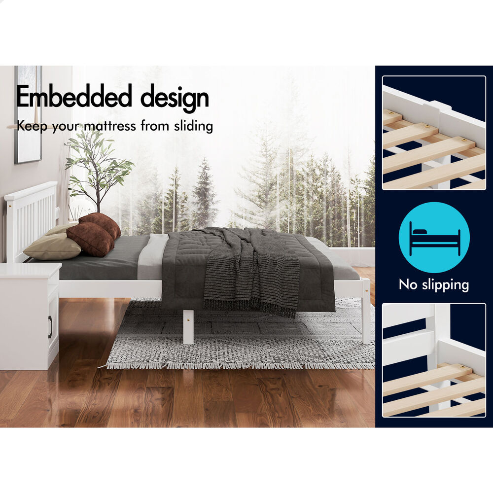 ALFORDSON Bed Frame Wooden Timber Queen Size Mattress Base Platform White ELGIN