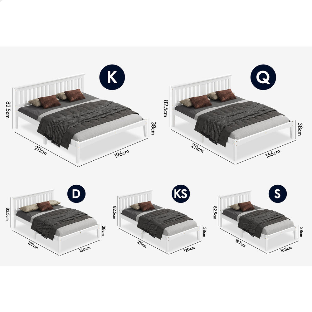 ALFORDSON Bed Frame Wooden Timber Queen Size Mattress Base Platform White ELGIN