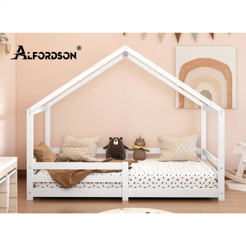ALFORDSON Kids Bed Frame Wooden Timber Single Mattress Base Platform White
